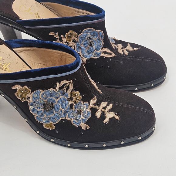 Cole Haan Kyrene Brown Suede Floral Embroidered Y2K Platform Mule Clogs - Size 9 - Picture 5 of 9